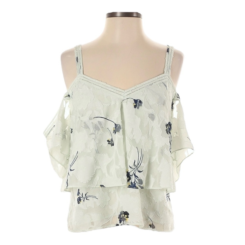 Lucky Brand Cold Shoulder Floral Jacquard Semi Cropped Pastel Blouse Size XS